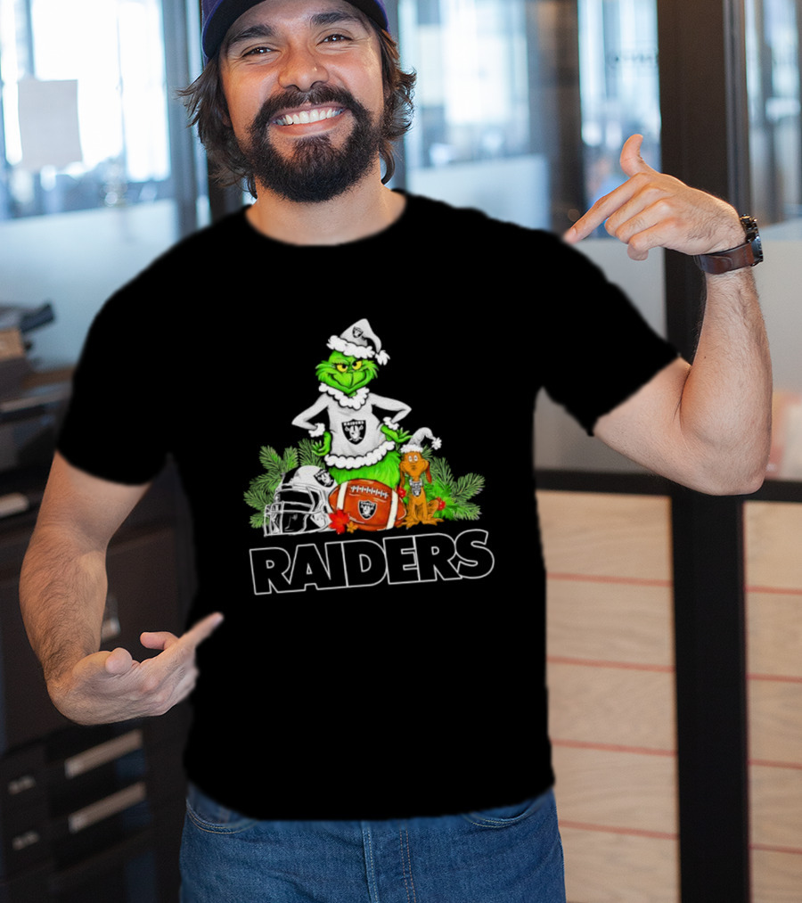 The Grinch Max Las Vegas Raiders Christmas Football Helmet Santa Hat T-Shirt