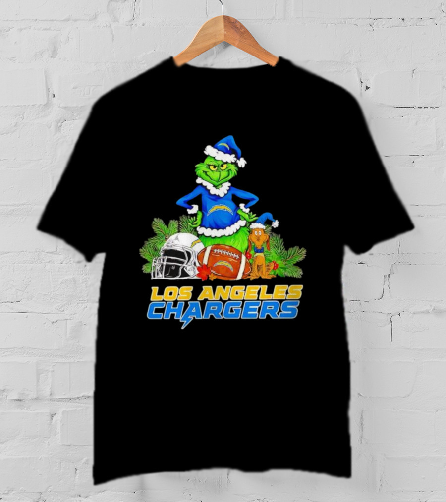 Los Angeles Chargers Christmas Grinch And Max Festive Helmet Football T-Shirt
