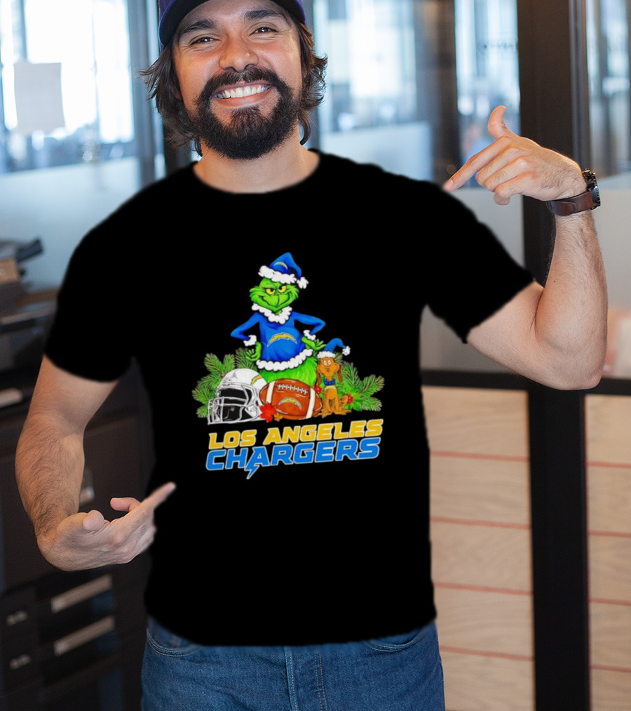 Los Angeles Chargers Christmas Grinch And Max Festive Helmet Football T-Shirt