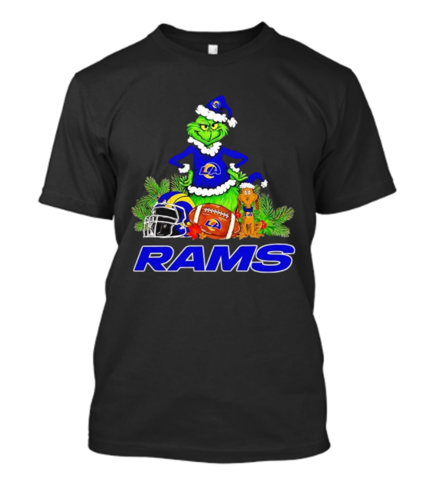 Grinch Max Los Angeles Rams Christmas Football Santa Hat T-Shirt