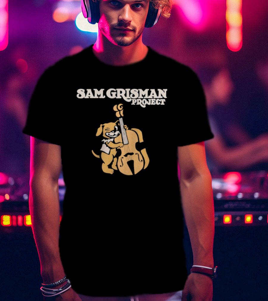 Sam Grisman Project Bass Dawg Musical Cartoon Dog Playing Bass T-Shirt