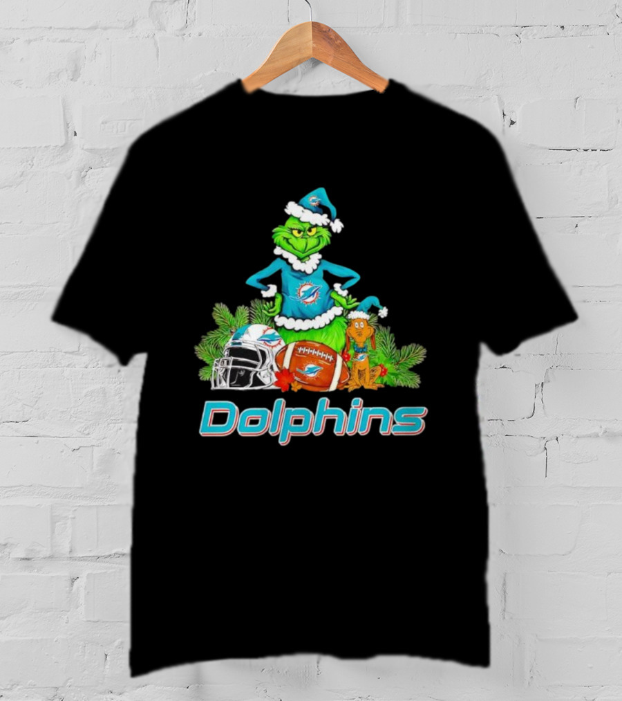 Miami Dolphins Grinch Max Christmas Football Helmet Holiday T-Shirt