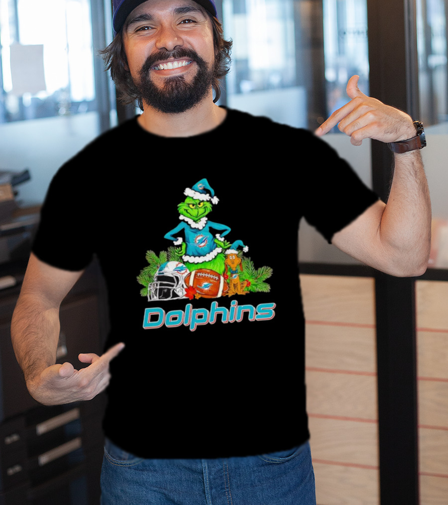 Miami Dolphins Grinch Max Christmas Football Helmet Holiday T-Shirt