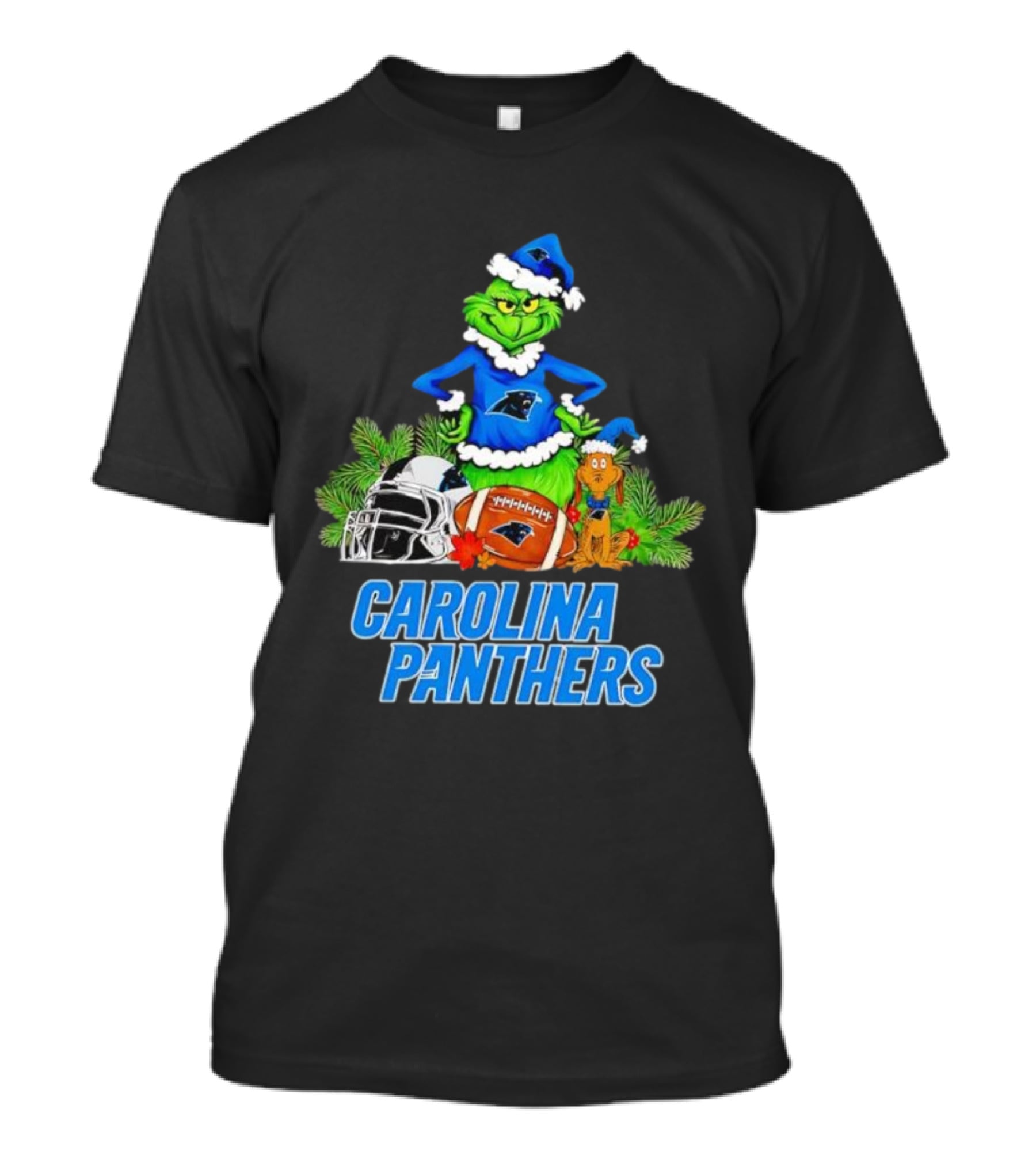 Carolina Panthers Christmas Grinch And Max Football Helmet Holiday T-Shirt