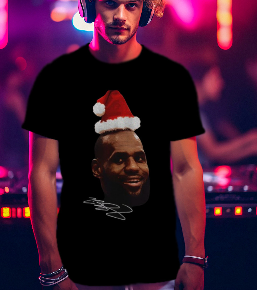 Lebron James Santa Hat Christmas Signature T-Shirt