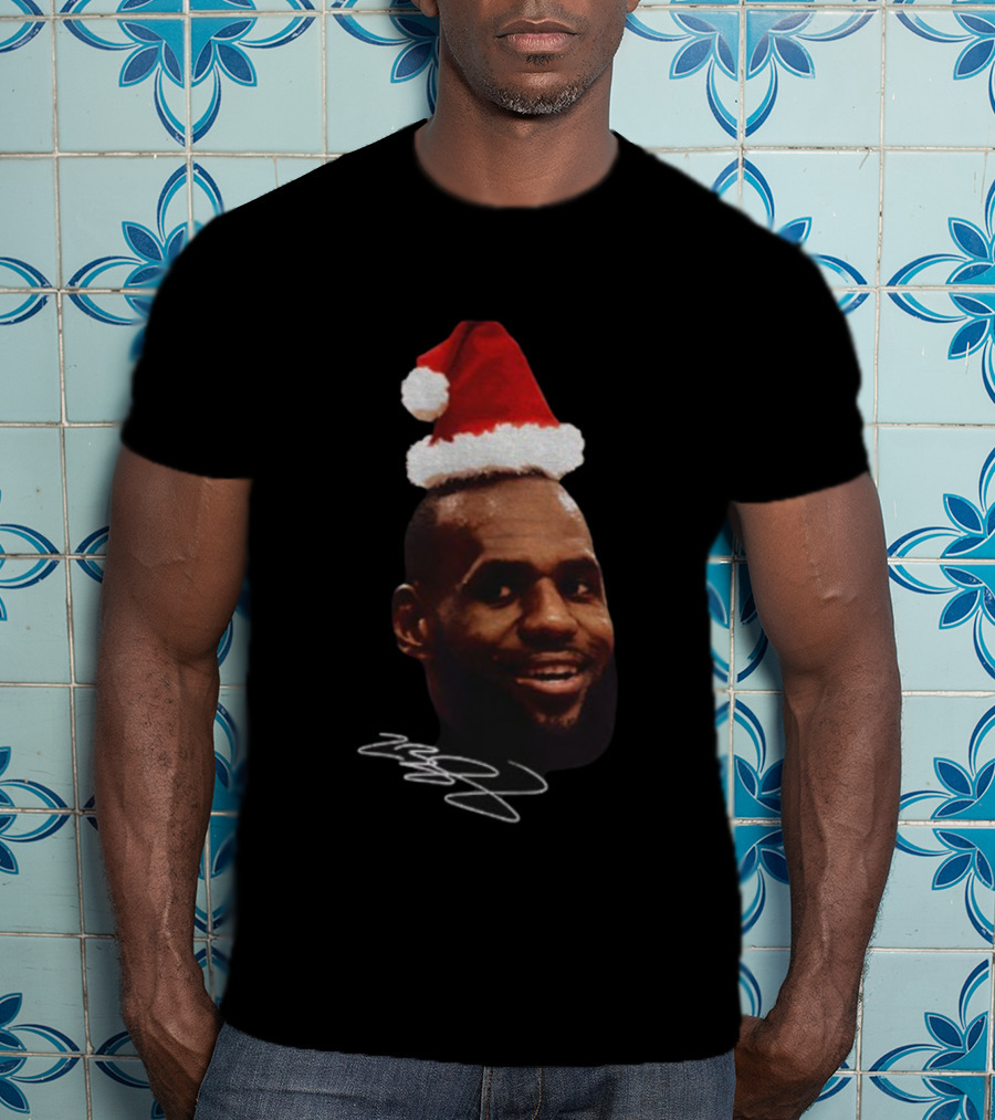 Lebron James Santa Hat Christmas Signature T-Shirt