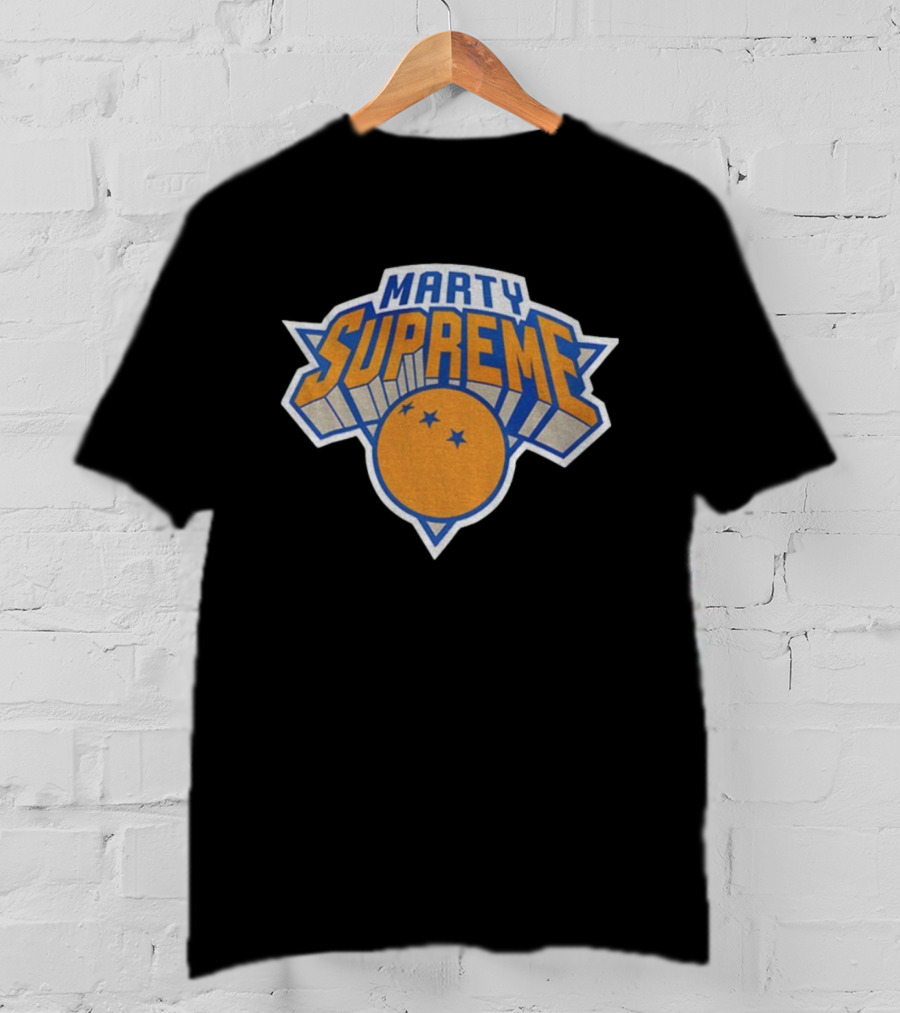 Marty Supreme New York Knicks Inspired Graphics Orange Blue Basketball T-Shirt