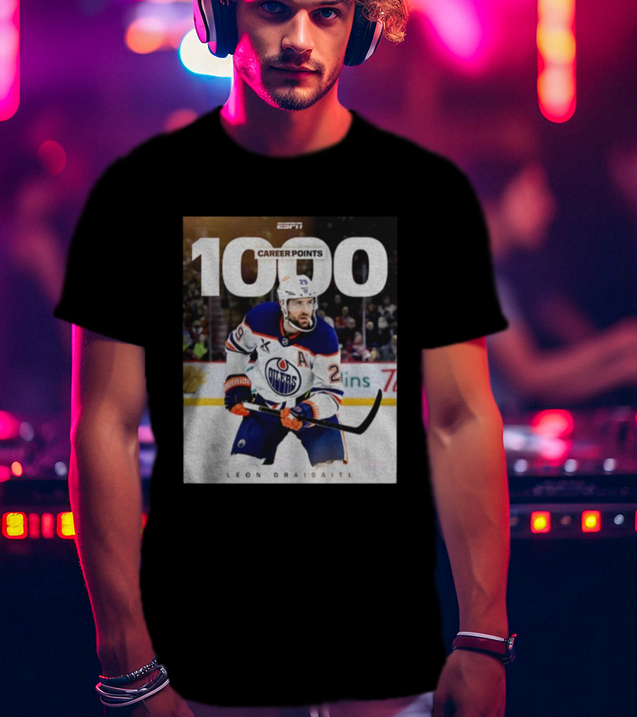 ESPN Leon Draisaitl Career Points 1000 Milestone Edmonton Oilers T-Shirt