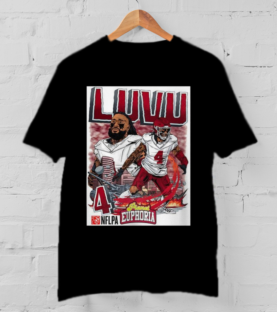 Luvu Player Number 4 NFLPA Euphoria Planet Football Cartoon T-Shirt