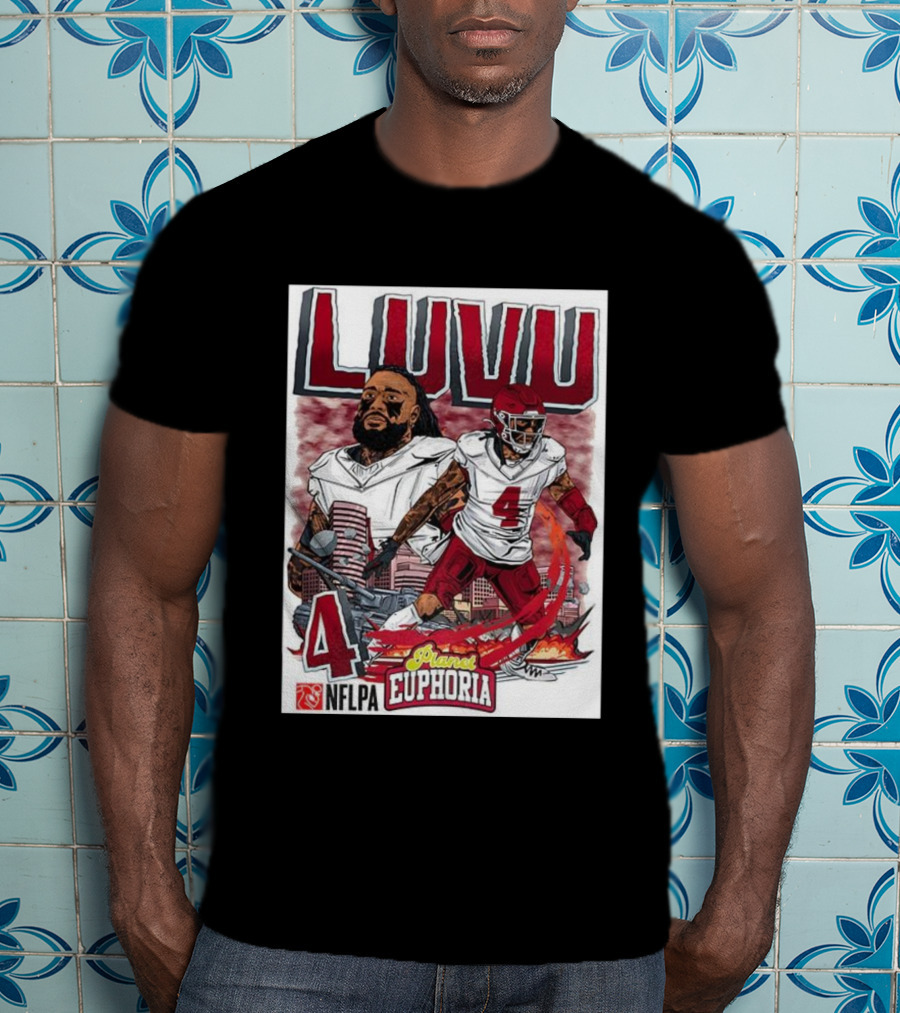 Luvu Player Number 4 NFLPA Euphoria Planet Football Cartoon T-Shirt