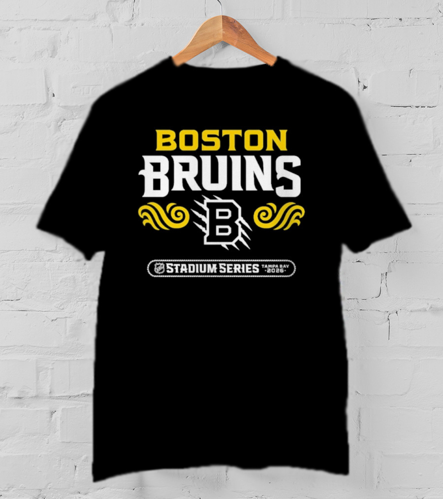 Boston Bruins Stadium Series 2026 B Emblem Yellow White Design T-Shirt