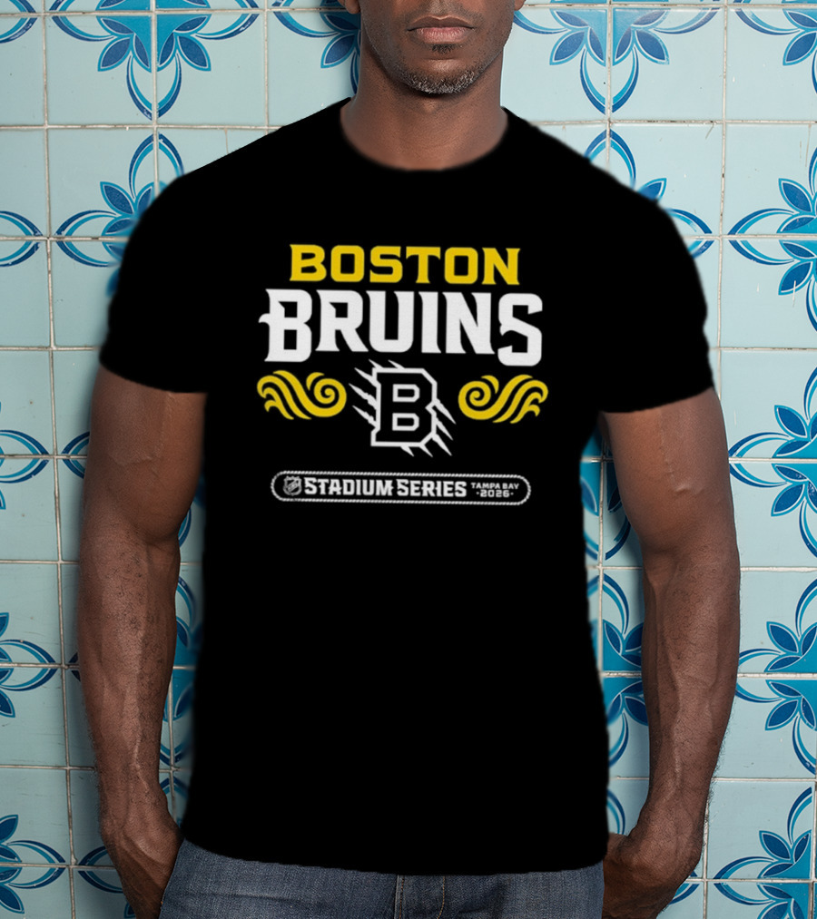 Boston Bruins Stadium Series 2026 B Emblem Yellow White Design T-Shirt