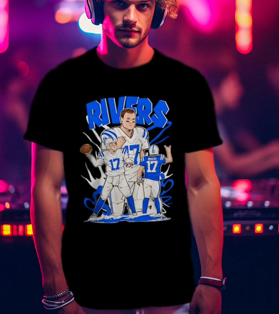 Philip Rivers 17 Indianapolis Colts Cartoon Football Player Art T-Shirt