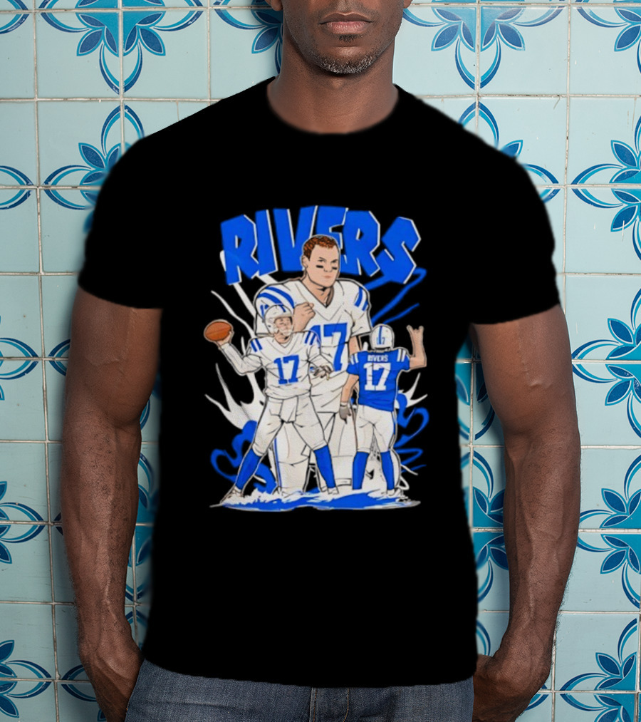 Philip Rivers 17 Indianapolis Colts Cartoon Football Player Art T-Shirt