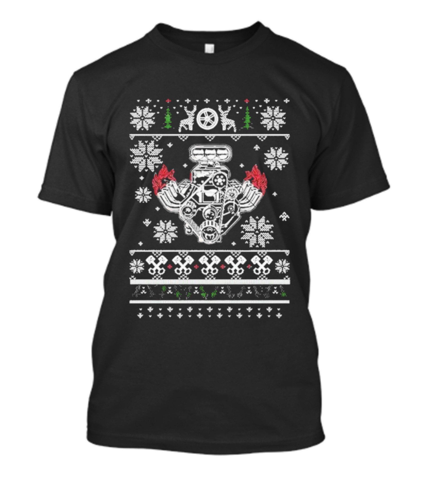 Shifting Gears Matt Parker Car Engine Christmas Reindeer Snowflakes T-Shirt