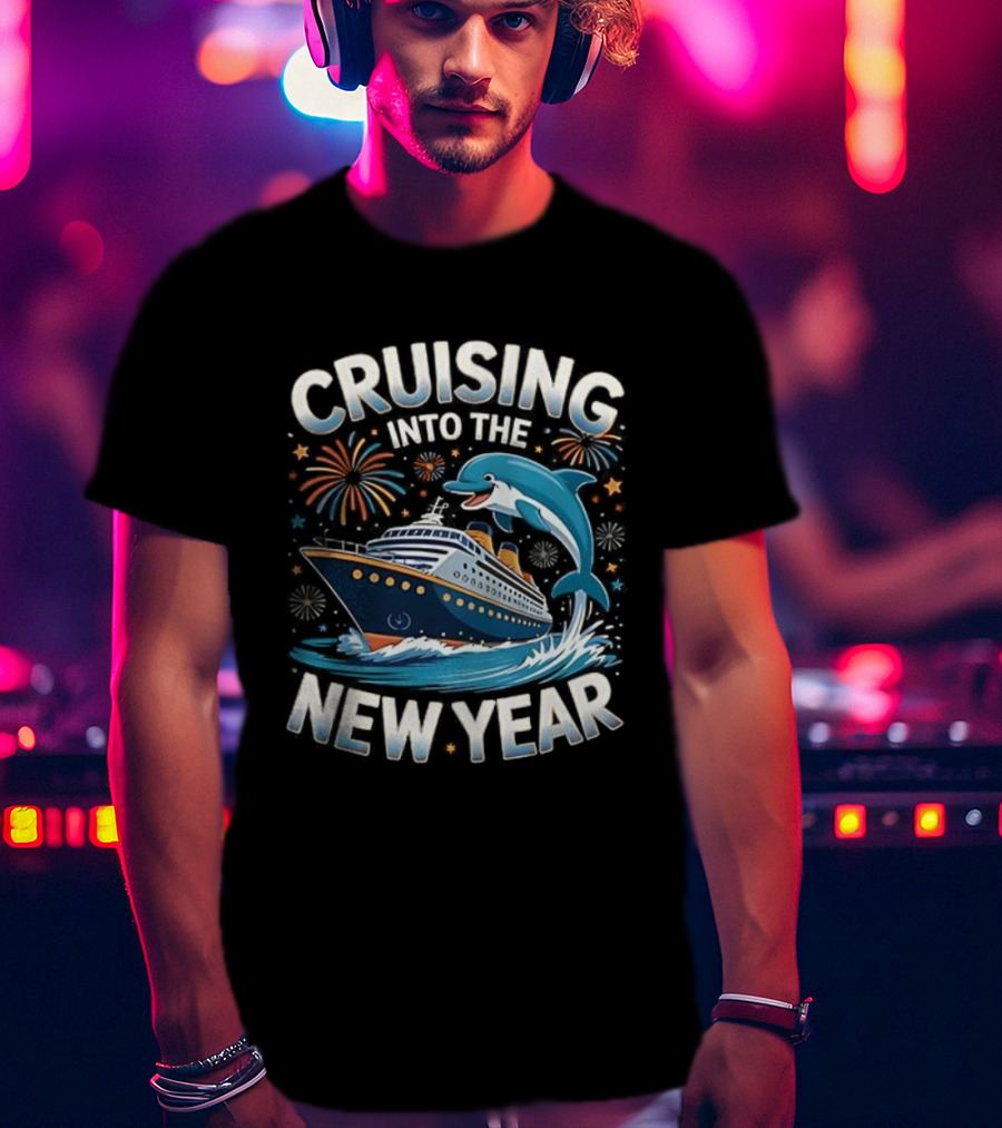 Cruising Into The New Year 2026 Ship Dolphin Fireworks Celebration T-Shirt