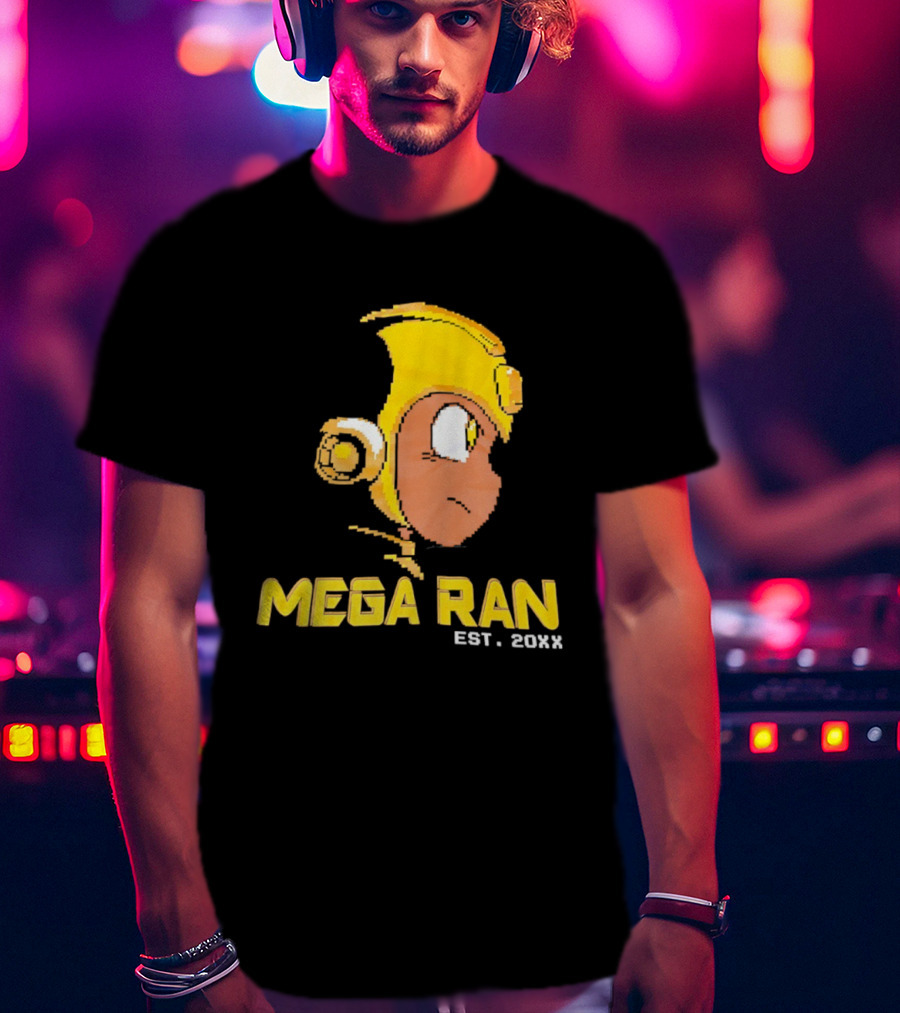 Mega Ran EST. 20XX Cartoon Character Yellow Helmet T-Shirt