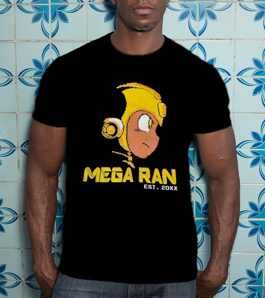 Mega Ran EST. 20XX Cartoon Character Yellow Helmet T-Shirt