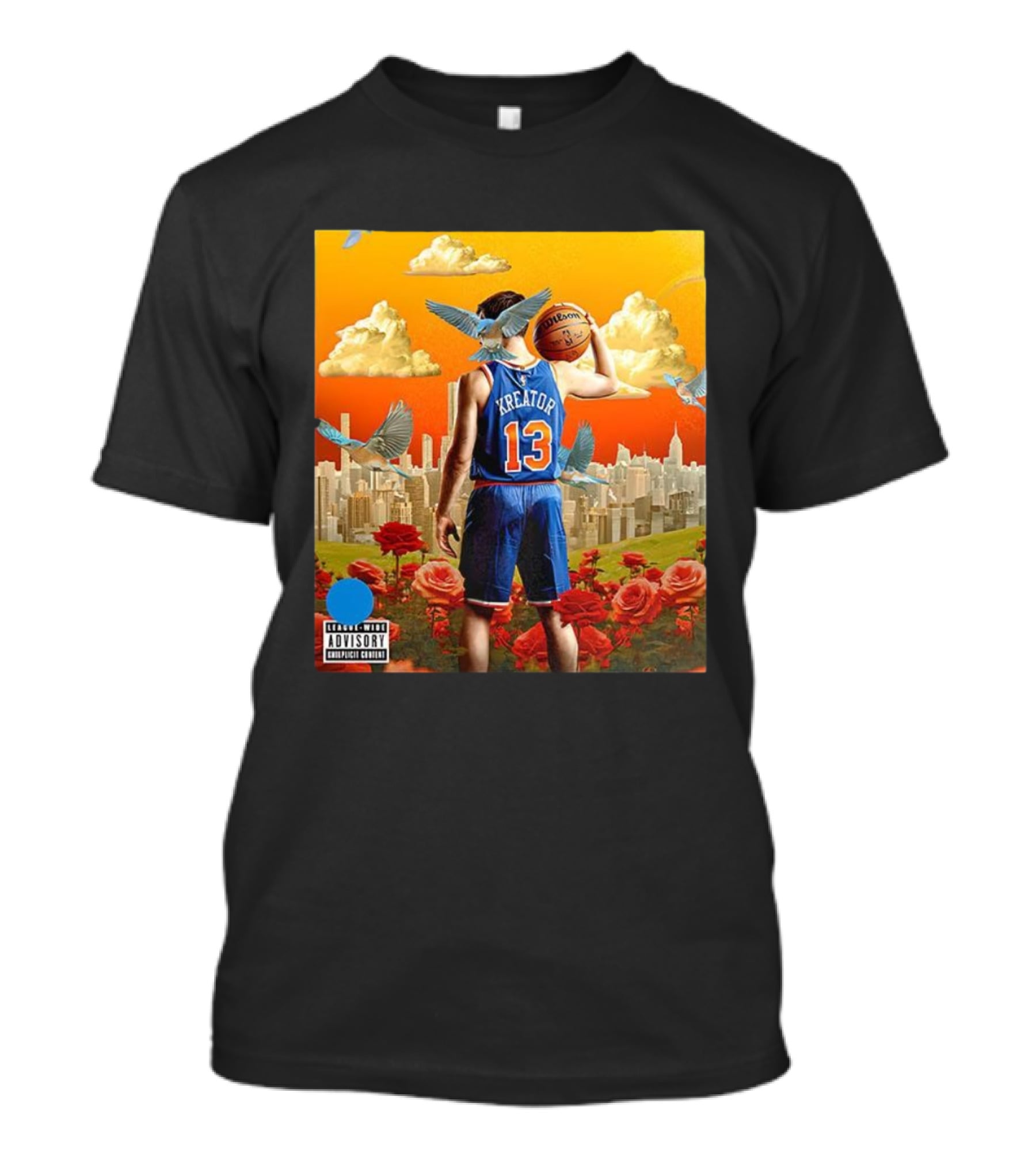 Kreator 13 New York Knicks Basketball City Skyline And Roses T-Shirt
