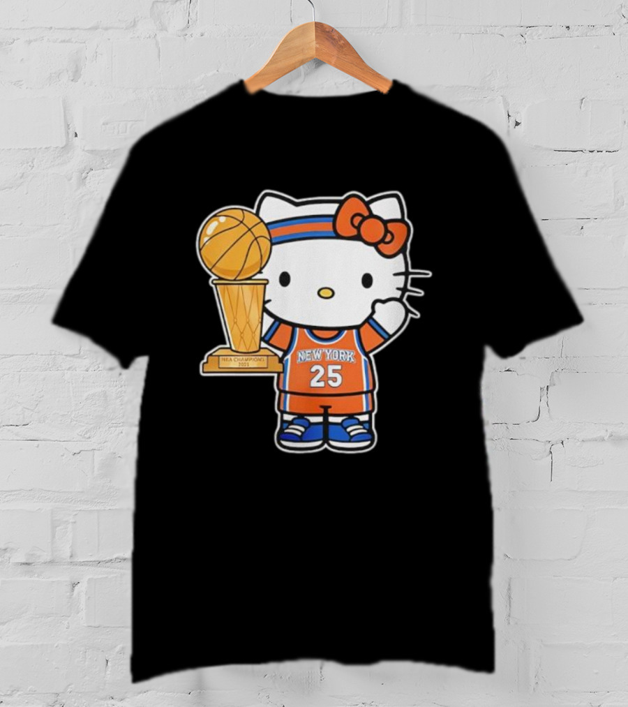 New York Knicks Kitty NBA Champions Trophy 2025 T-Shirt