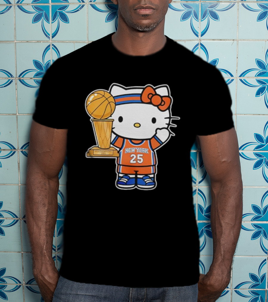 New York Knicks Kitty NBA Champions Trophy 2025 T-Shirt