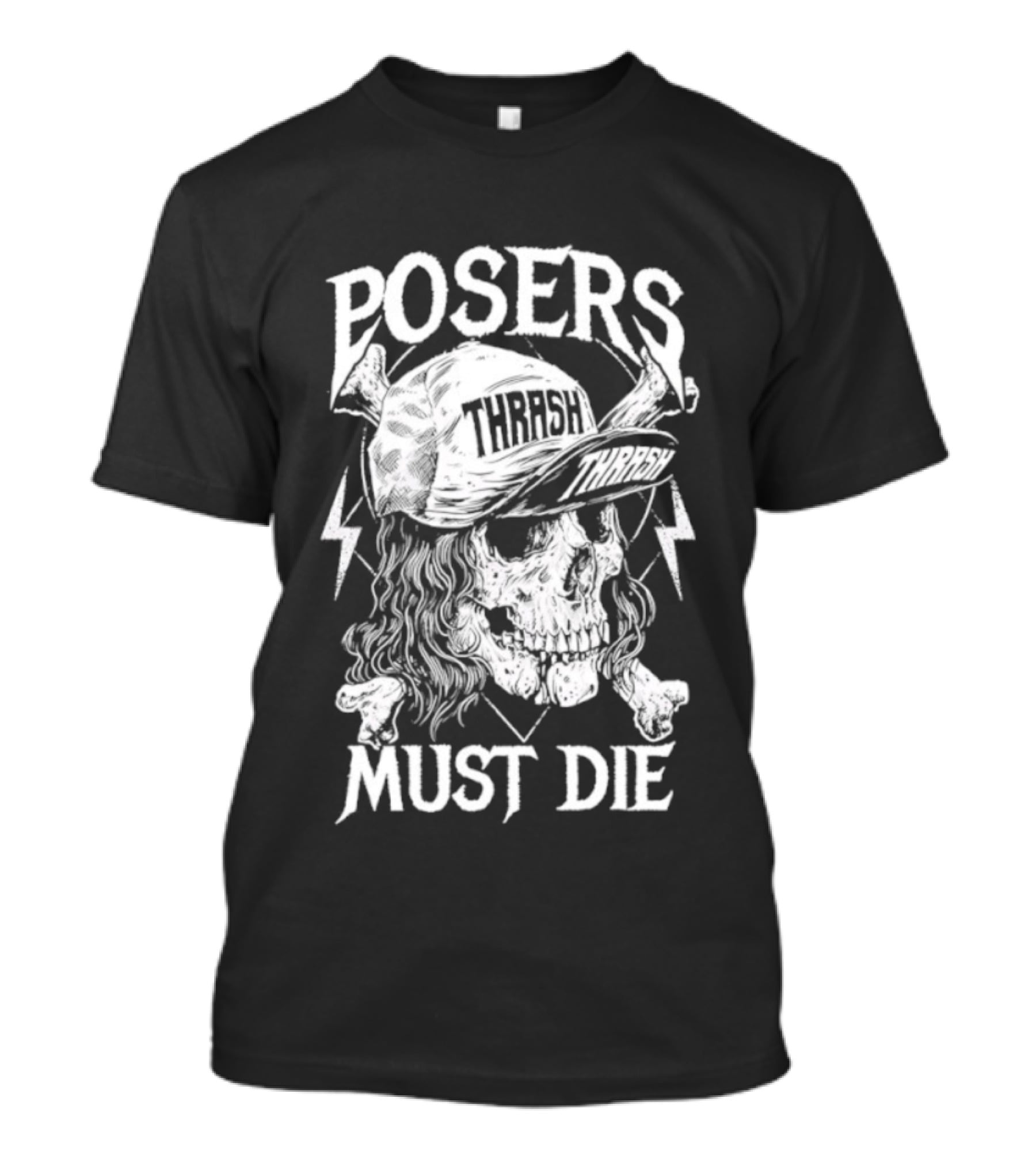 Skull Thrash Posers Must Die Lightning Bones Cap T-Shirt
