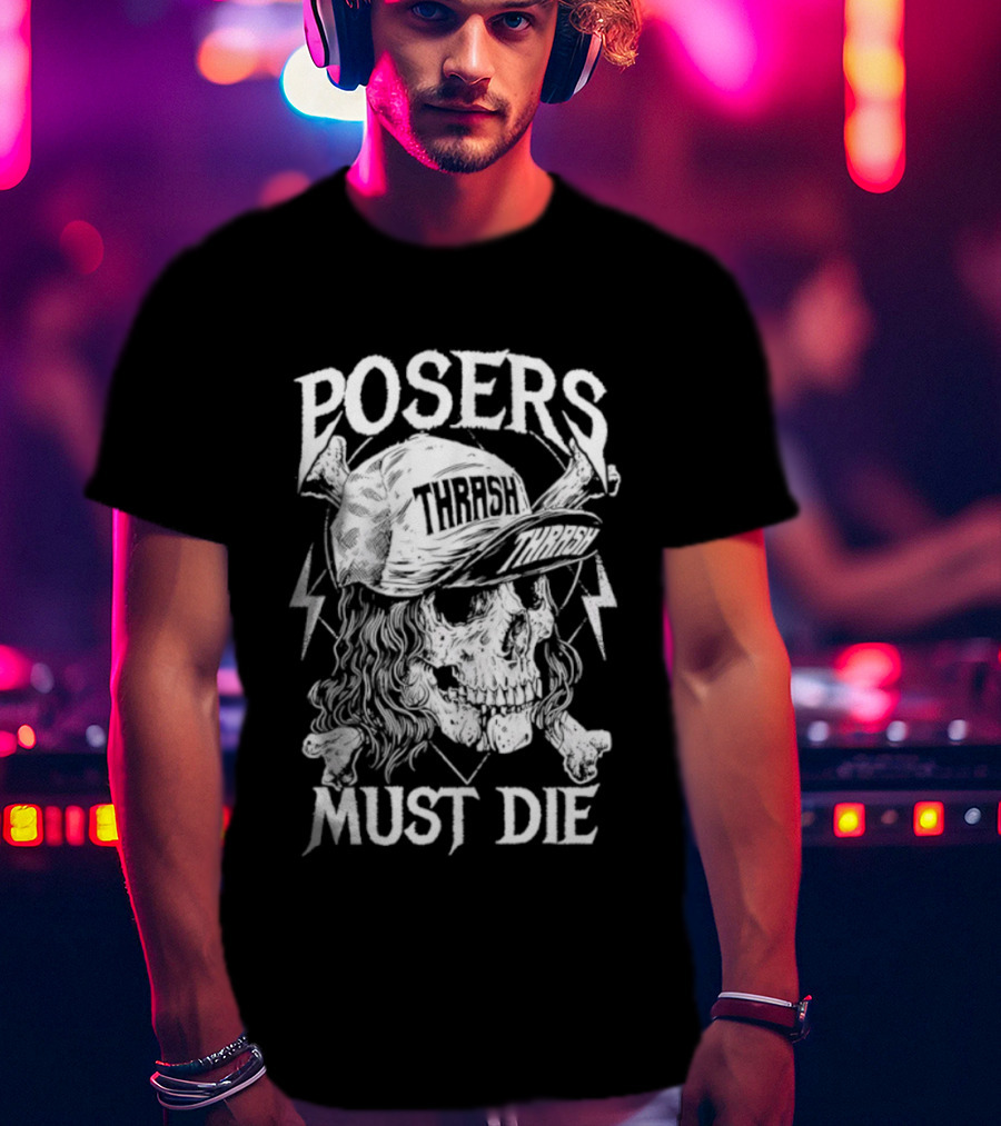 Skull Thrash Posers Must Die Lightning Bones Cap T-Shirt