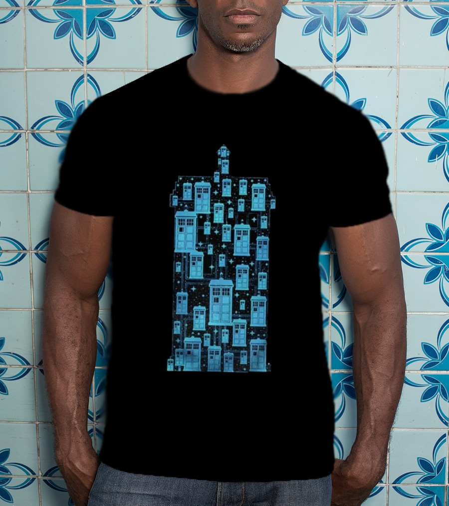 Doctor Who Tardis Time Machine Iconic Sci-Fi Police Box Pattern T-Shirt