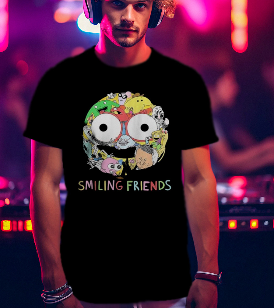 Smiling Friends Colorful Character Collage Faces T-Shirt