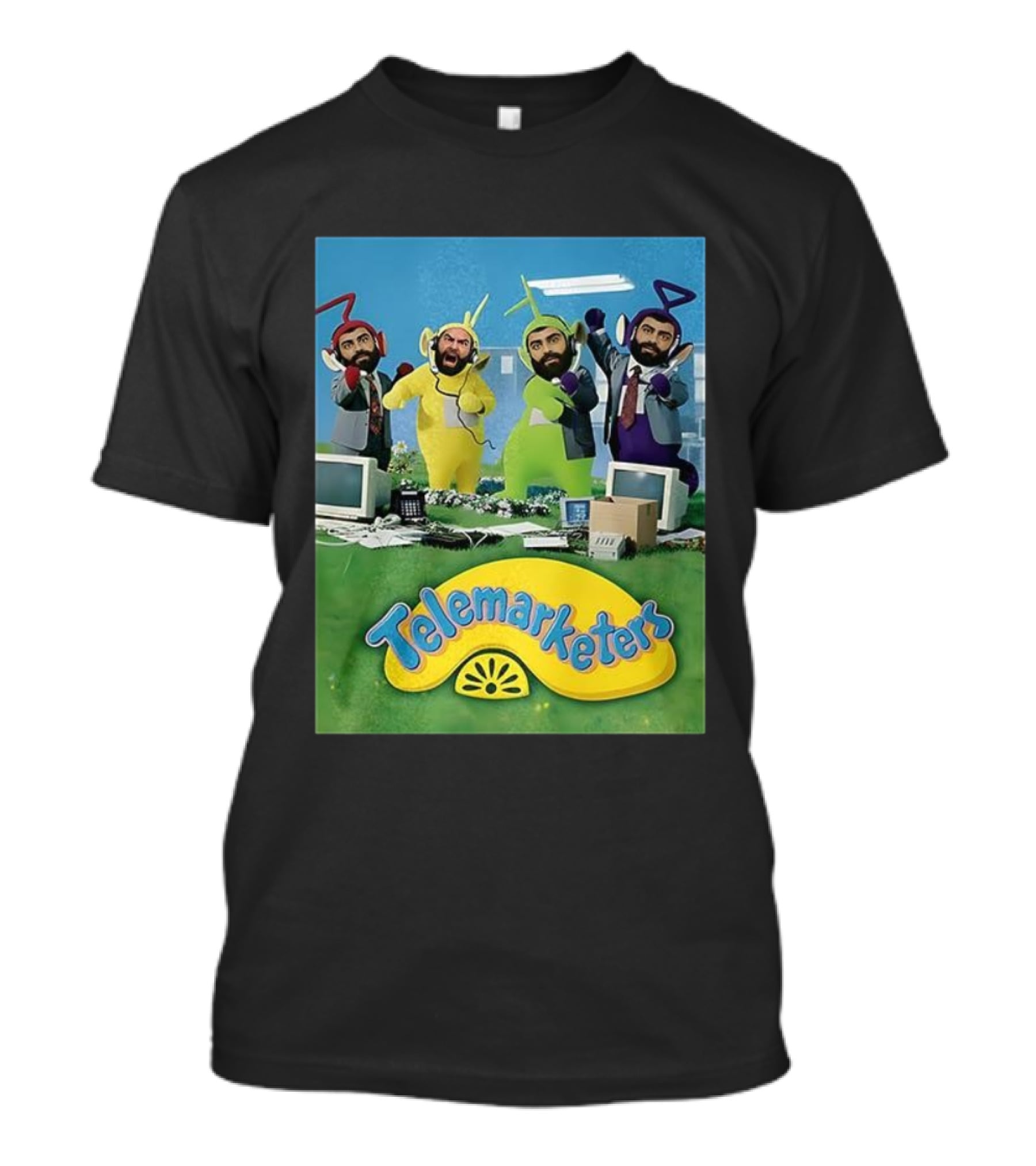Telemarketers Teletubbies Funny Crossover Mashup T-Shirt