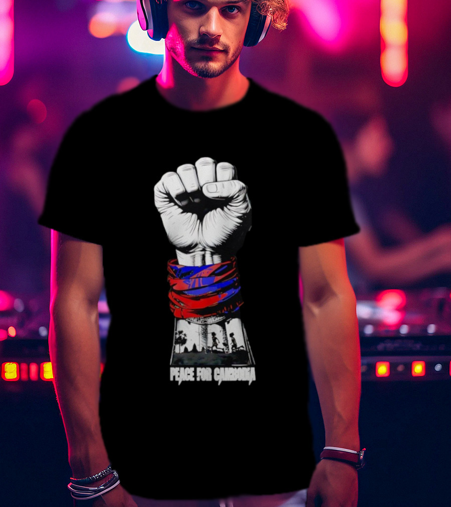 Peace For Cambodia Fist Strong Hand Red Blue Bandana Silhouette T-Shirt