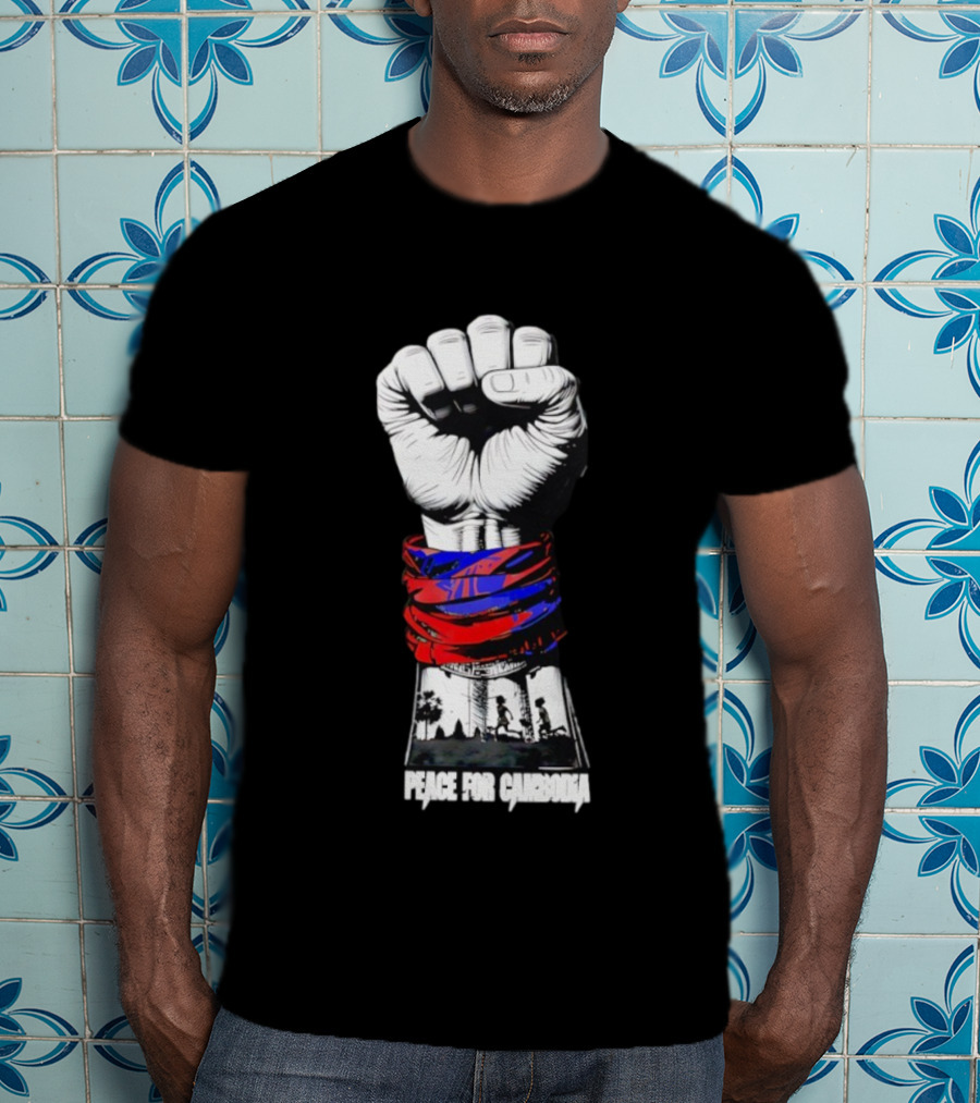 Peace For Cambodia Fist Strong Hand Red Blue Bandana Silhouette T-Shirt