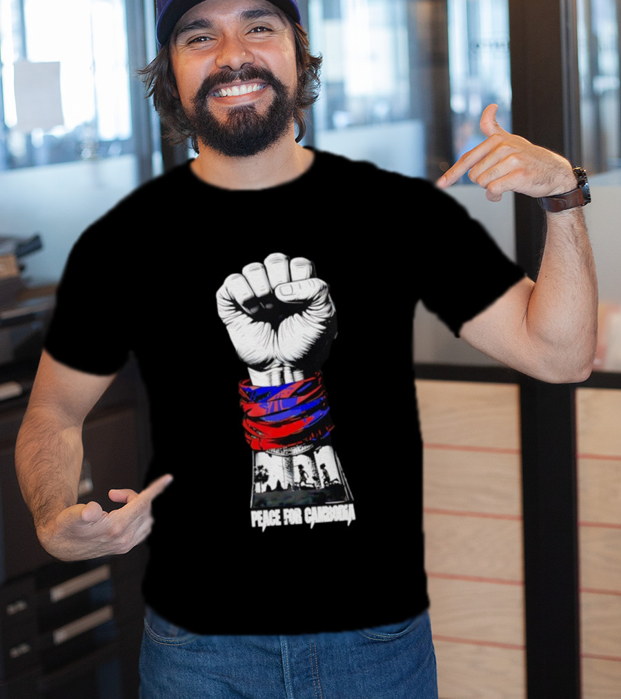 Peace For Cambodia Fist Strong Hand Red Blue Bandana Silhouette T-Shirt