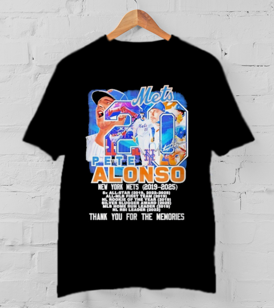 New York Mets Pete Alonso 20 2019 2025 Thank You For The Memories T-Shirt