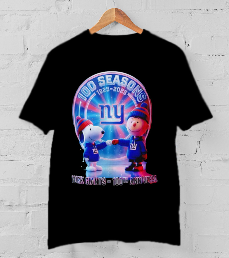 Snoopy Charlie Brown NY 100 Seasons 1925 2025 Giants 100th Anniversary T-Shirt