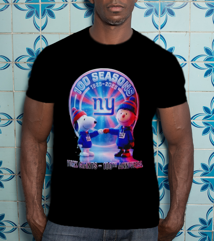 Snoopy Charlie Brown NY 100 Seasons 1925 2025 Giants 100th Anniversary T-Shirt