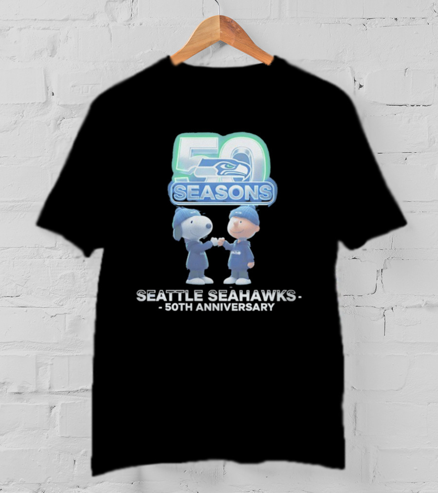 Snoopy Charlie Brown Seattle Seahawks 50 Seasons 50th Anniversary 1976 2026 T-Shirt