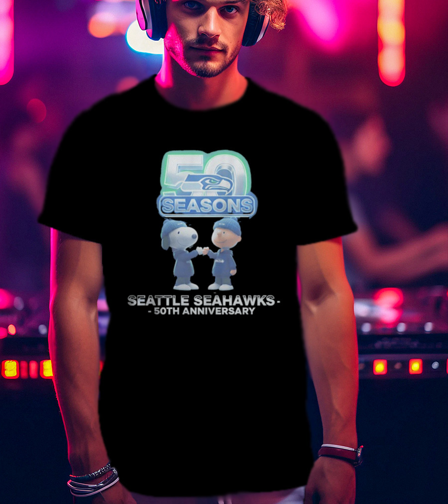Snoopy Charlie Brown Seattle Seahawks 50 Seasons 50th Anniversary 1976 2026 T-Shirt