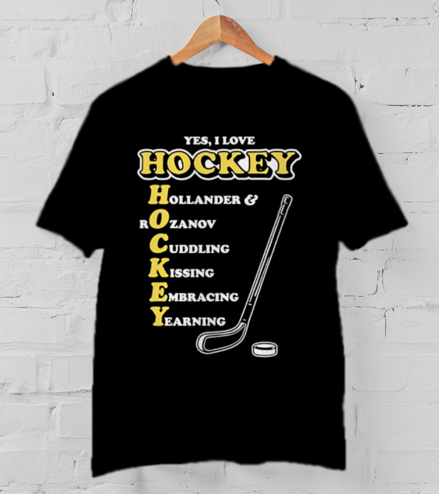 Yes I Love Hockey Hollander Rozanov Cuddling Kissing Embracing Yearning T-Shirt
