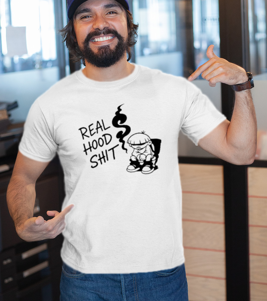 Real Hood Shit Cartoon Character With Smoke Drawing T-Shirt