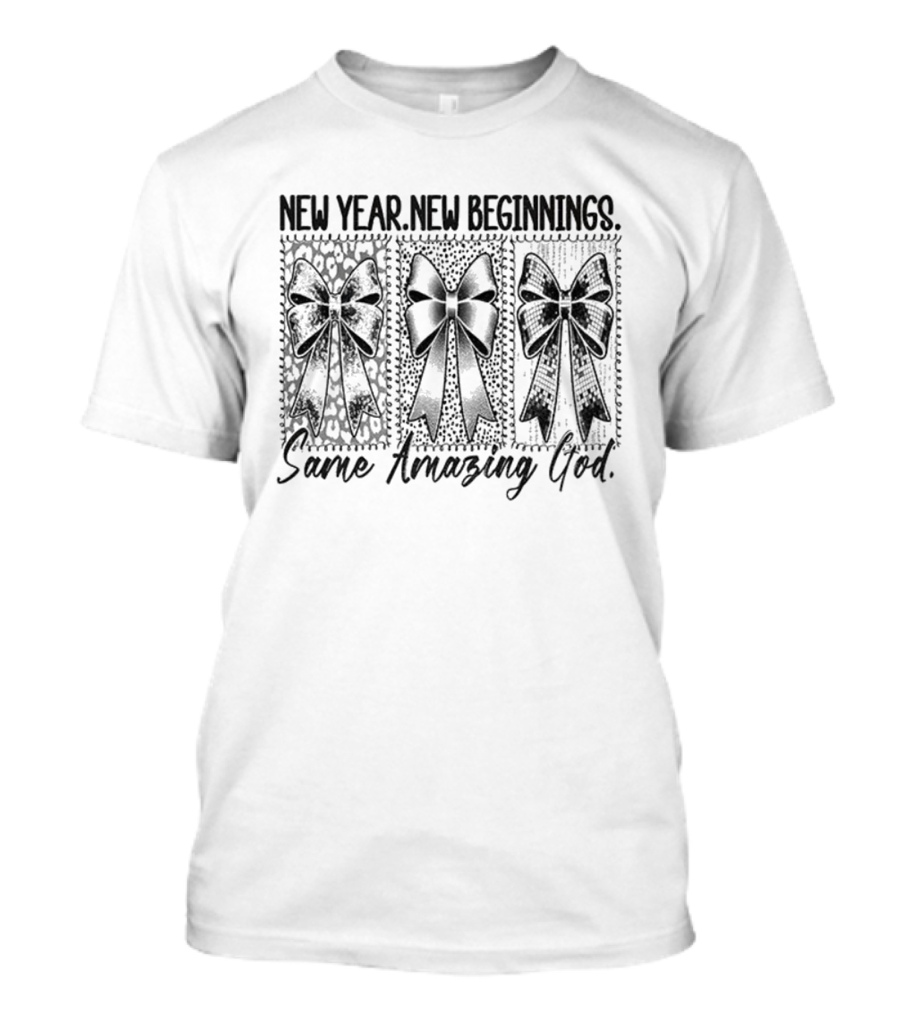 New Year New Beginnings Same Amazing God Coquette Bows 2026 T-Shirt