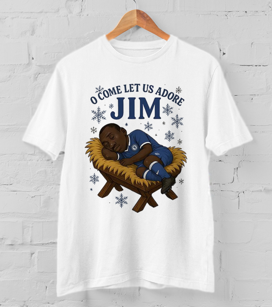 O Come Let Us Adore Jim Sleeping In Chelsea FC Christmas Manger Caricature T-Shirt