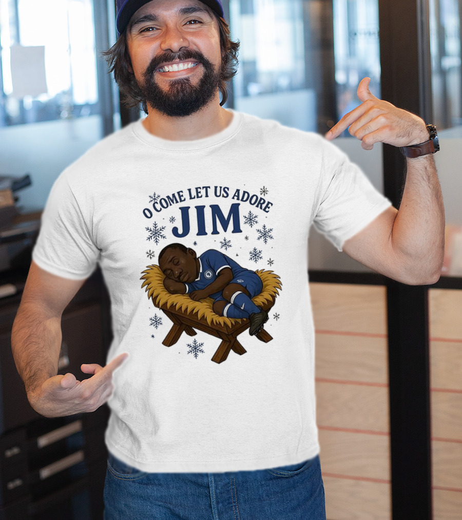 O Come Let Us Adore Jim Sleeping In Chelsea FC Christmas Manger Caricature T-Shirt