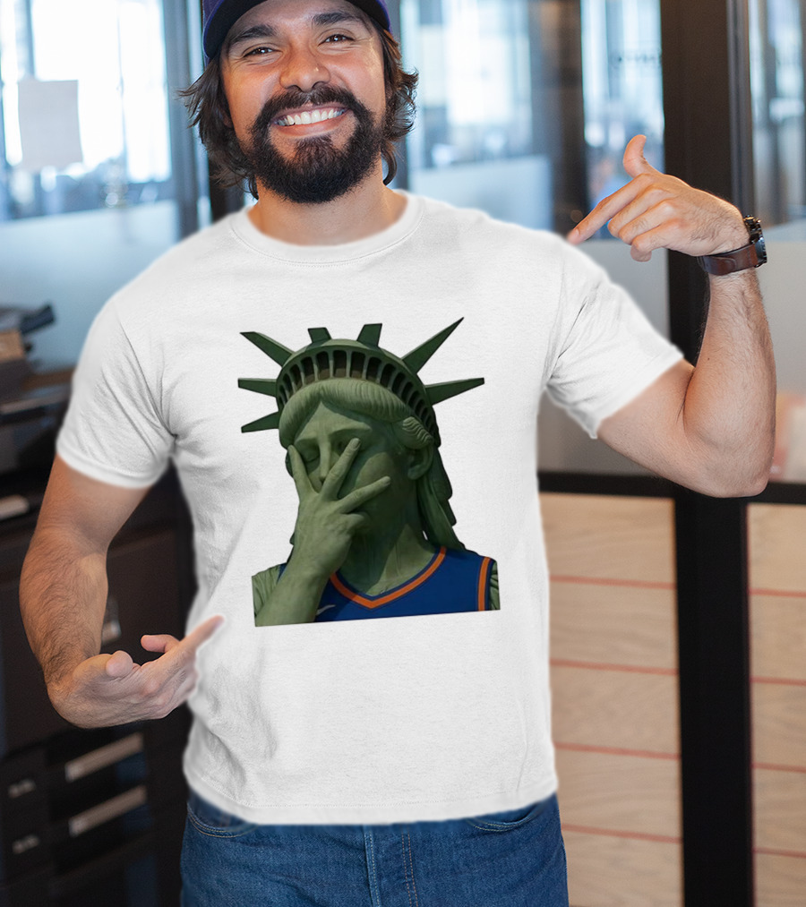 Statue Of Liberty Facepalm Wearing New York Knicks Jalen Brunson Jersey T-Shirt