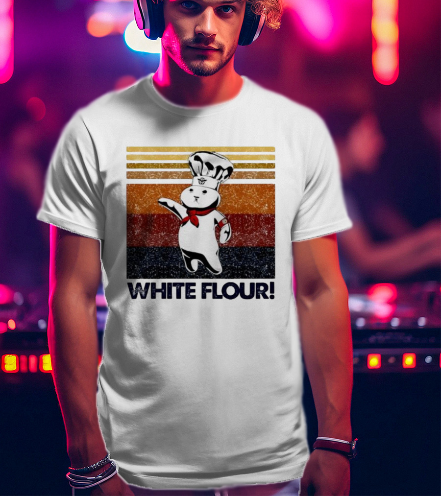 Pillsbury Doughboy Retro White Flour Chef Illustration With Colorful Stripes T-Shirt