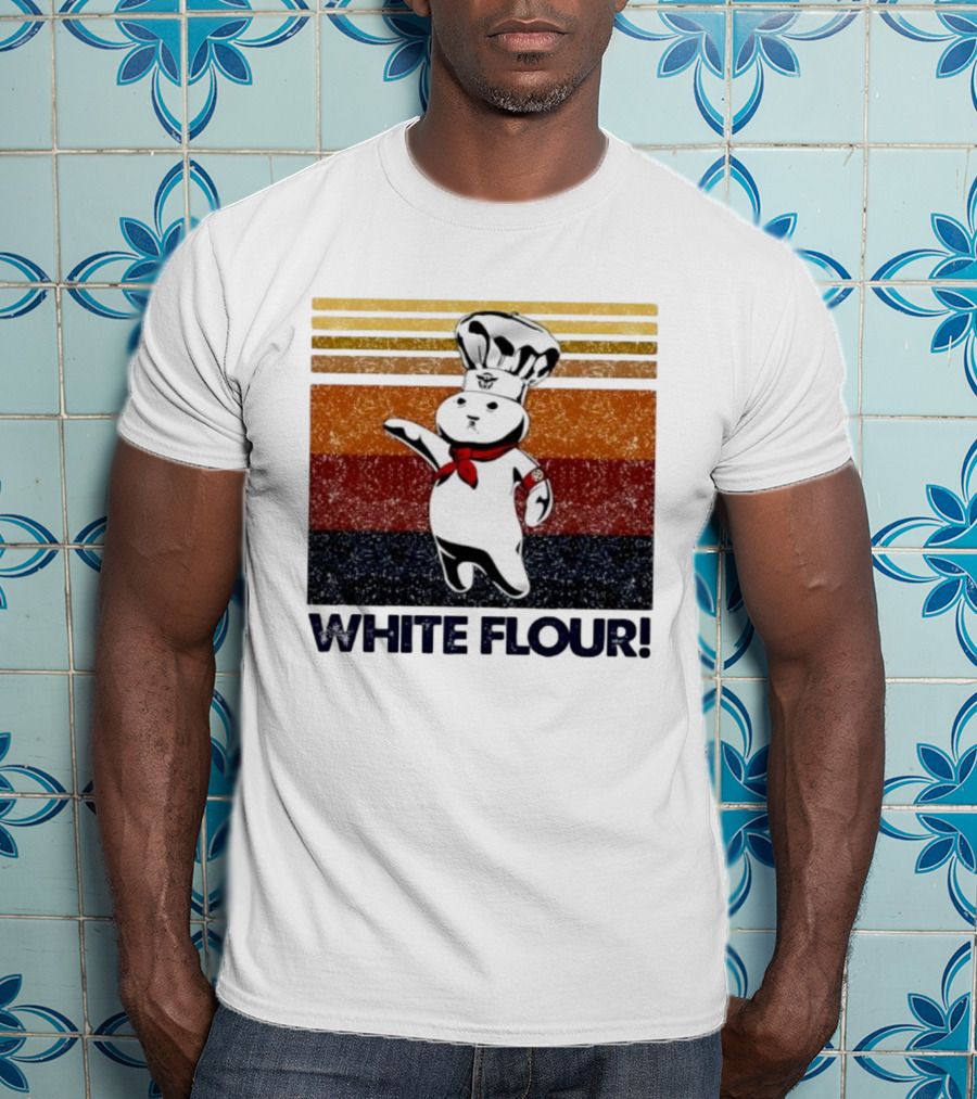 Pillsbury Doughboy Retro White Flour Chef Illustration With Colorful Stripes T-Shirt