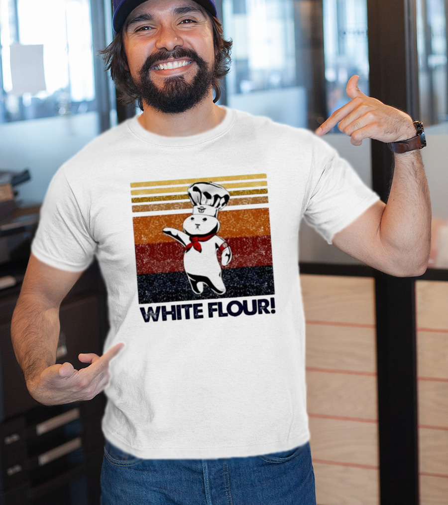 Pillsbury Doughboy Retro White Flour Chef Illustration With Colorful Stripes T-Shirt