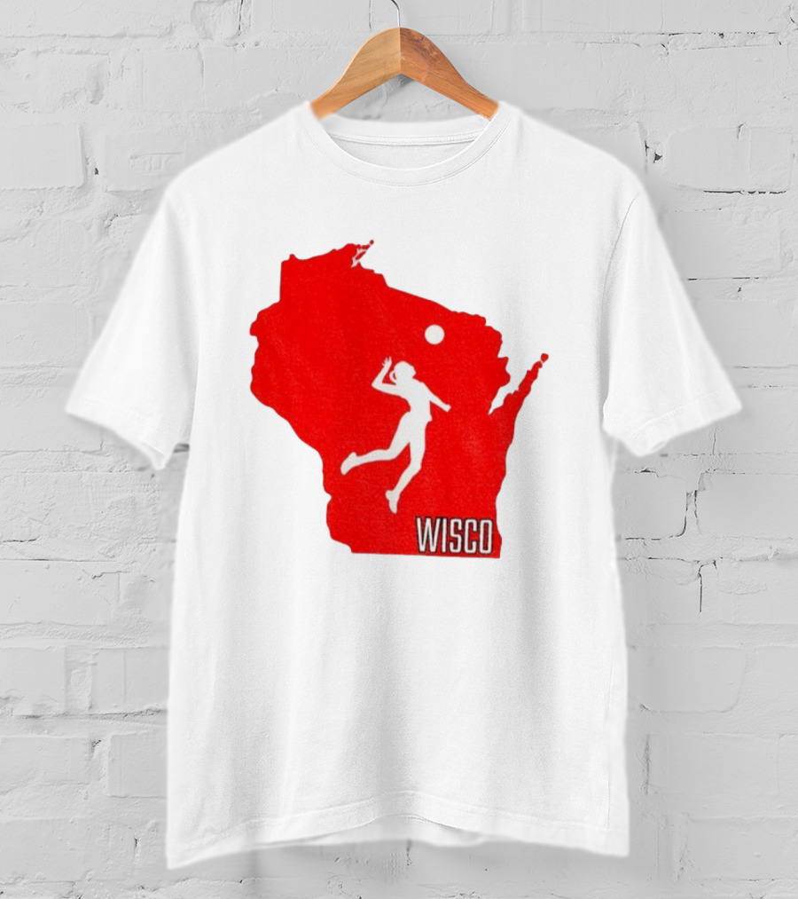 Wisconsin Badgers Volleyball Wisco Map Athlete Silhouette T-Shirt