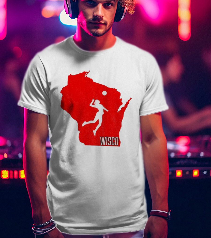 Wisconsin Badgers Volleyball Wisco Map Athlete Silhouette T-Shirt