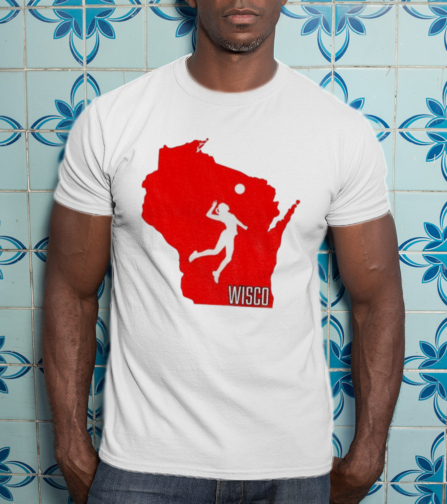 Wisconsin Badgers Volleyball Wisco Map Athlete Silhouette T-Shirt